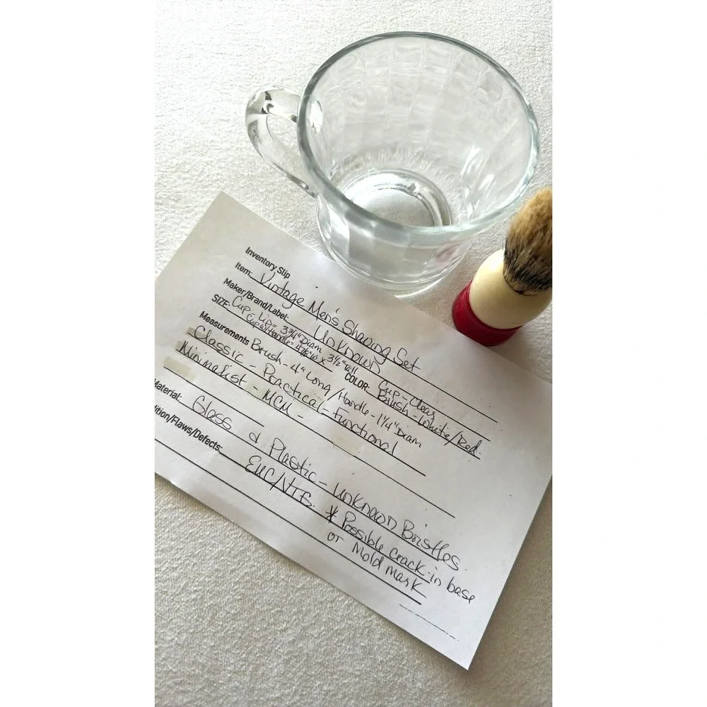 Ever-Ready Shaving Set Men's Clear Red White Excellent MCM Glass Mug Brush C40